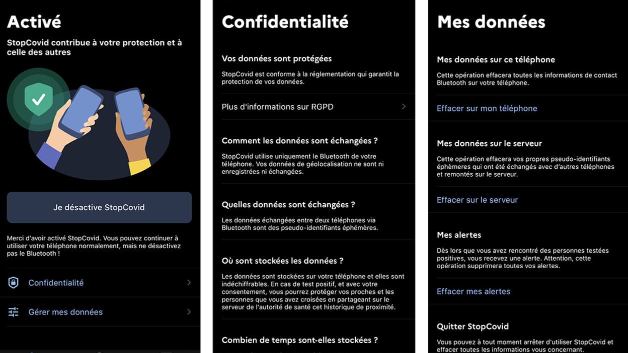 Capture d'écran de l'application StopCovid