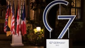 Le logo du G7 à Eltville, près de Francfort, en Allemagne, le 17 novembre 2022 (photo d'illustration)