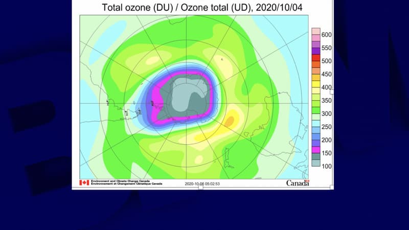 Image du trou de la couche d'ozone, datée du 4 octobre 2020.