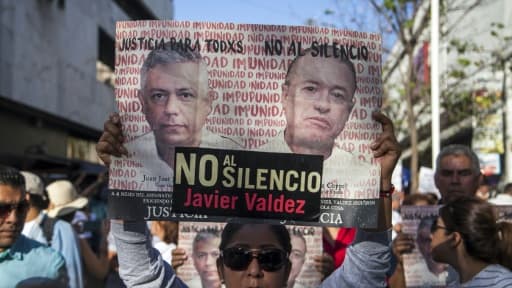 Une marche en hommage au journaliste mexicain Javier Valdez, le 15 mai 2018 à Culiacan, un an après son assassinat (photo d'illustration)