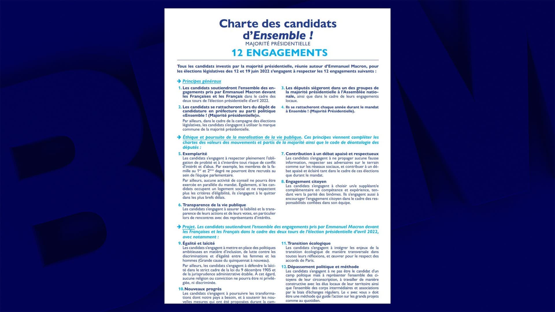 La charte à signer par les candidats d'Ensemble. 