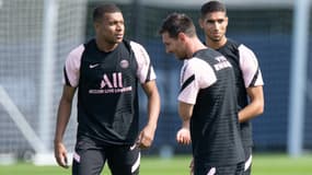 Kylian MBAPPE, Achraf HAKIMI et Lionel MESSI
