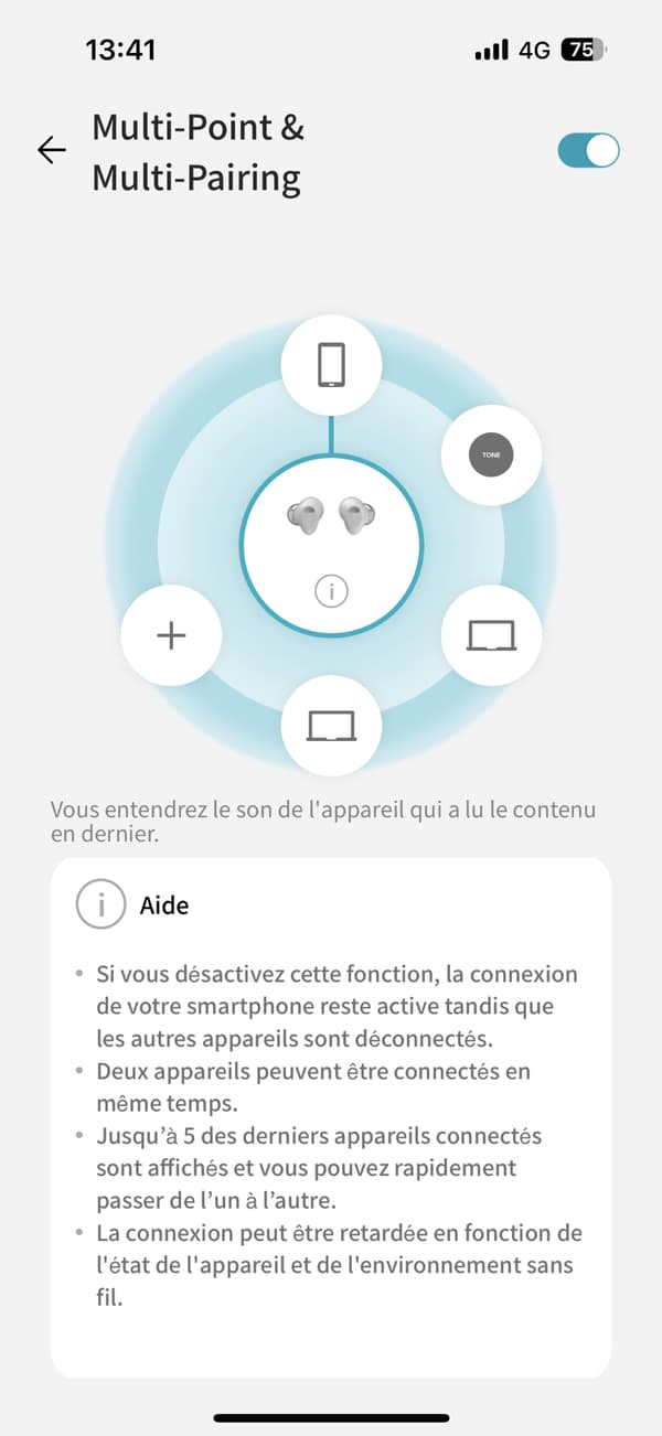 Le multi-appairage fonctionne très bien avec les écouteurs.