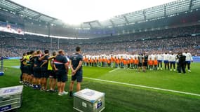 La Marseillaise, l'hymne de la France, reprise par le Stade de France avant France-Australie (41-17) lors du match de préparation à la Coupe du monde, le 27 août 2023 au Stade de France