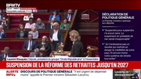 Marine Le Pen quitte l'hémicycle alors que Laurent Wauquiez s'exprime à la tribune