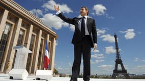 Nicolas Sarkozy, lors de son meeting au Trocadéro, le 1er mai 2012, avant le second tour de la présidentielle.
