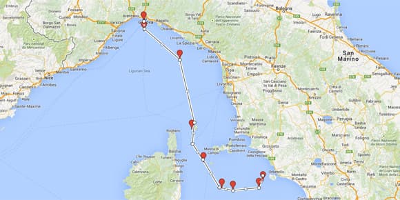 Trajet du convoi qui remorquera le Concordia Trajet du convoi qui remorquera le Concordia