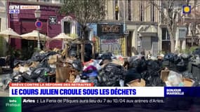 Retraites: la grève des éboueurs continue à Marseille, le cours Julien croule sous les déchets