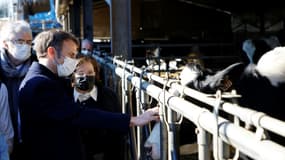 Emmanuel Macron visite la ferme d'un lycée agricole à Ahun, dans la Creuse, le 24 janvier 2022