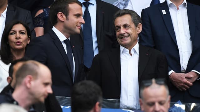 Emmanuel Macron et Nicolas Sarkozy lors de la finale de la coupe de France le 27 mai 2017.
