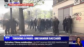 Manifestation contre la réforme des retraites: une banque prise pour cible à proximité de la place Denfert-Rochereau 