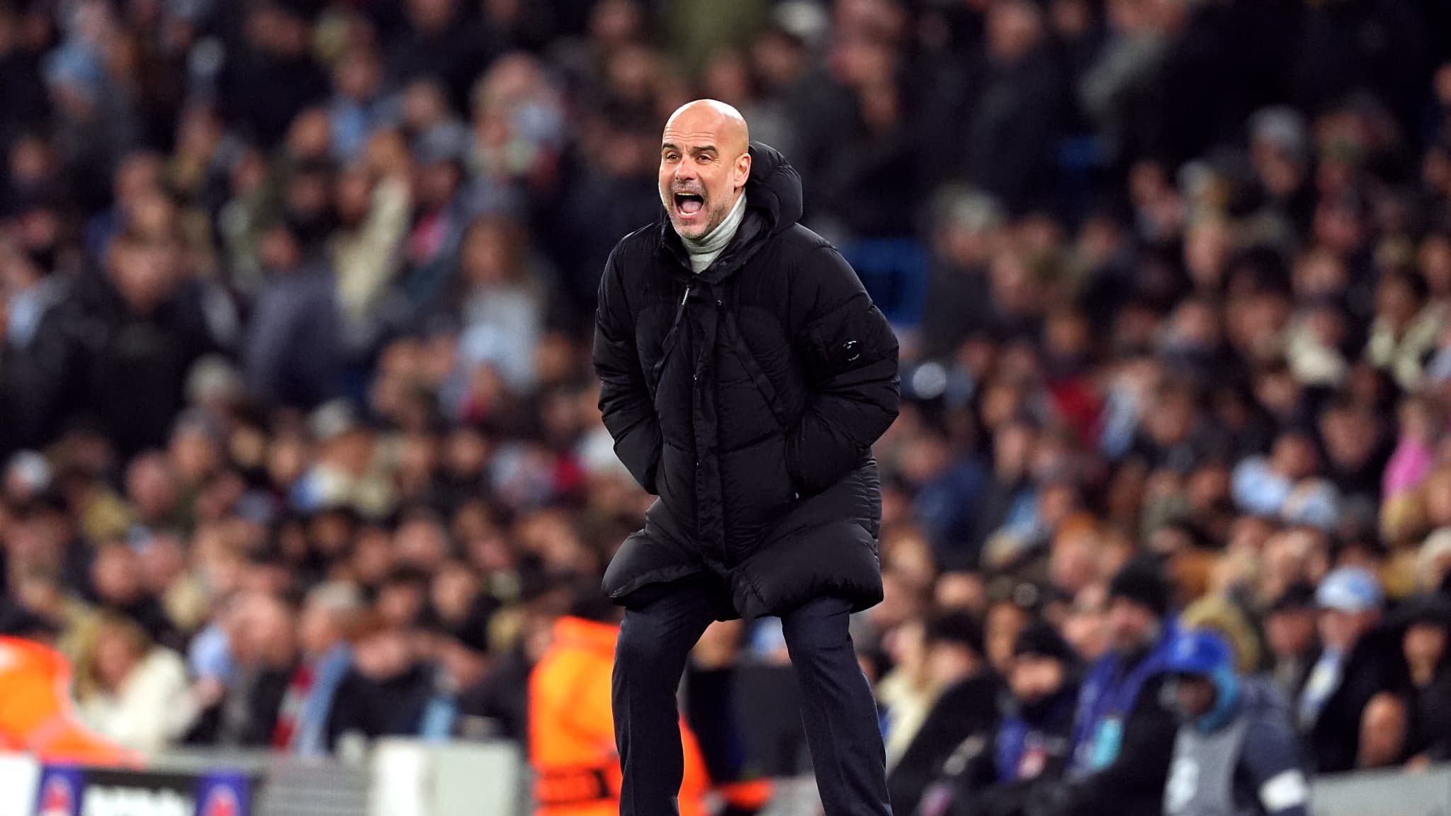 Pep Guardiola furieux pendant le match de Manchester City contre le Feyenoord en Ligue des champions, le 26 novembre 2024