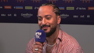 Le chanteur et candidat de la France à l'Eurovision 2024, Slimane, lors d'une interview diffusée par BFMTV ce jeudi 9 mai