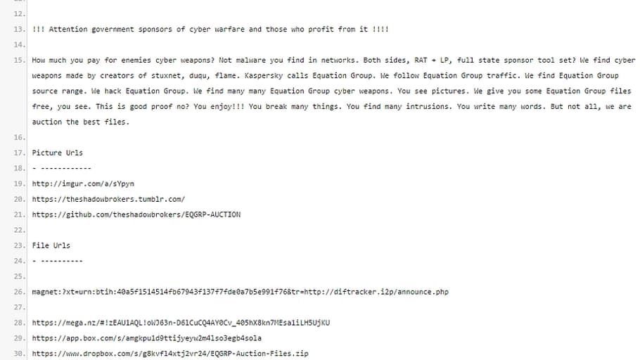 Le message de Shadow Brokers Le message de Shadow Brokers