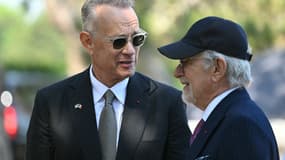 Tom Hanks et Steven Spielberg le 6 juin 2024 en Normandie. 