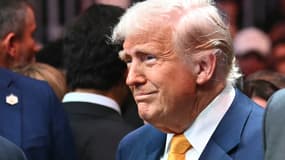Le président américain Donald Trump assiste à l'UFC 314 au Kaseya Center à Miami, Floride, le 12 avril 2025.