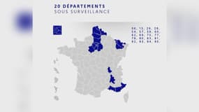 Carte des 20 départements concernés.