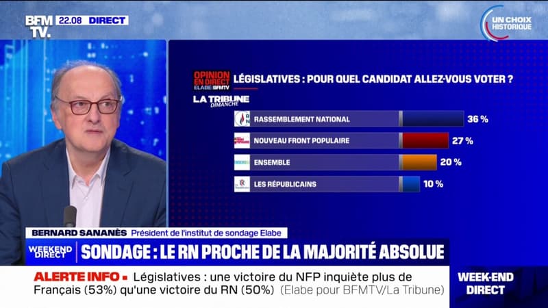 Élections législatives: le Rassemblement national proche de la majorité absolue à l'Assemblée nationale, selon un sondage Elabe