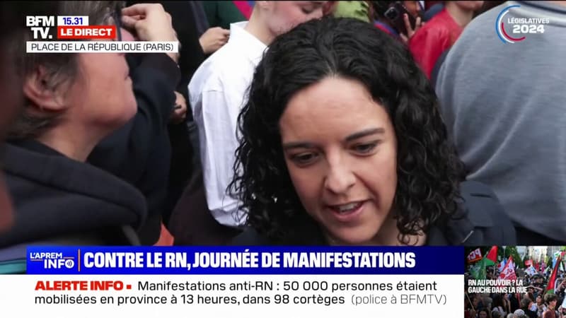 Manon Aubry, à la manifestation parisienne anti-RN: 