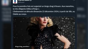La ville de Rouen organise pour la première fois un bingo drag le dimanche 22 décembre 2024.