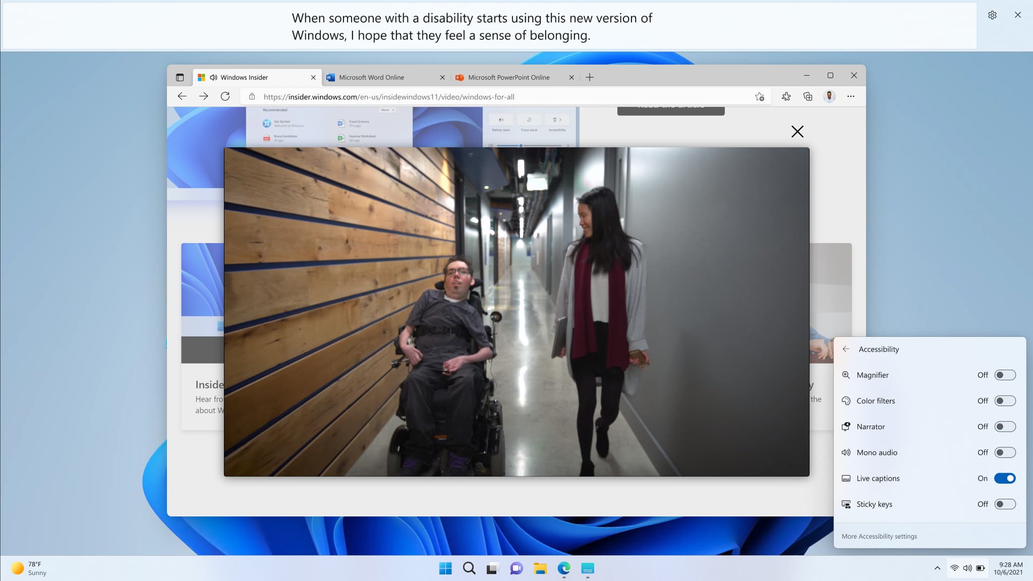 Les paramètres d'accessibilité et sous-titres en direct de Windows 11
