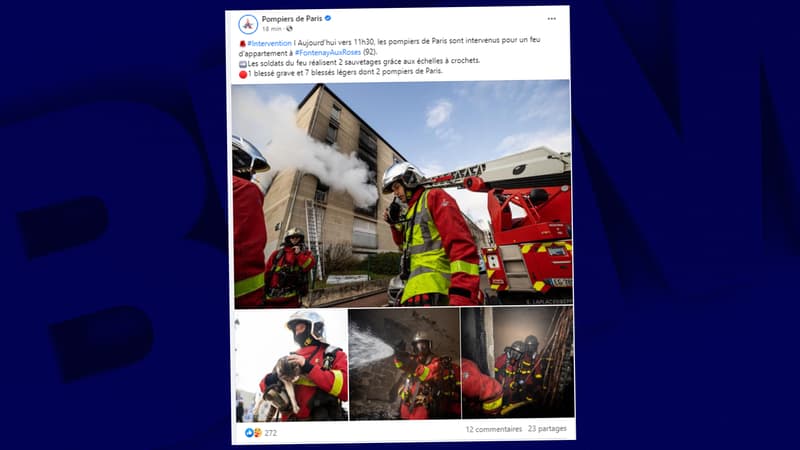 Les pompiers de Paris sont intervenus ce samedi 21 janvier pour un feu d'appartement à Fontenay-aux-Roses