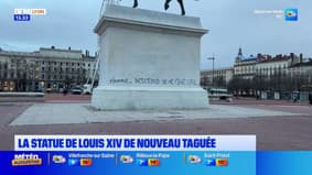 Place Bellecour: la statue de Louis XIV à nouveau tagué