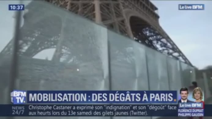 La paroi de verre de la Tour Eiffel a été la cible de casseurs samedi 
