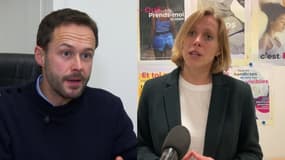 David Belliard (à gauche) et Anne-Claire Boux (à droite), candidats au second tour de la primaire écologiste dimanche 23 mars 2025 afin d'élire la tête de liste EELV pour les municipales 2026 à Paris.
