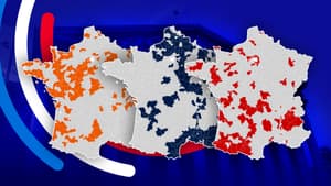 La carte des résultats d'Ensemble, du RN et de ses alliés, et des candidats de gauche aux élections législatives de 2024.