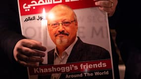 Un portrait de Jamal Khashoggi lors d'une veillée d'hommage à Istanbul, le 25 octobre 2018.