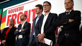 Les chefs de parti de gauche membre de l'alliance du Nouveau Front populaire (NFP) lors de la présentation du programme le 14 juin 2024
