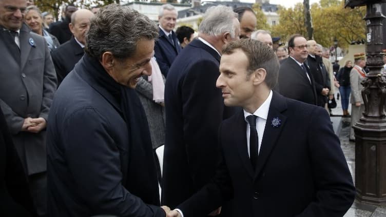 Nicolas Sarkozy et Emmanuel Macron le 11 novembre 2017.