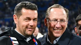 Pierre Sage et John Textor, à Lyon le 2 avril 2024