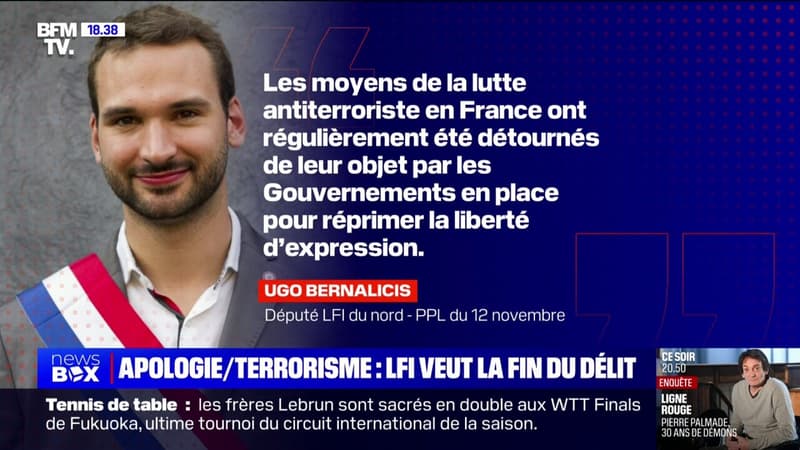 Le député LFI, Ugo Bernalicis, souhaite faire abroger le délit d'apologie du terrorisme