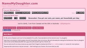 Le site de Stephen McLaughlin demandant aux internautes de choisir le prénom de sa fille qui doit naître début avril.