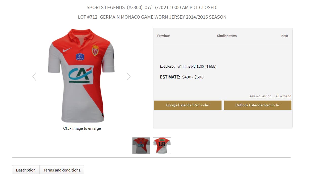 Les enchères sur le maillot de Valère Germain