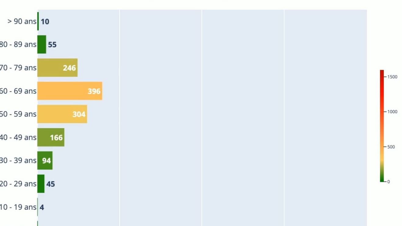 Personnes en réanimation en France au 3 août selon les tranches d'âge Personnes en réanimation en France au 3 août selon les tranches d'âge