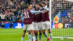 La joie des joueurs d'Aston Villa après un but de Marco Asensio face à Bruges (3-0, Ligue des champions), le 12 mars 2025