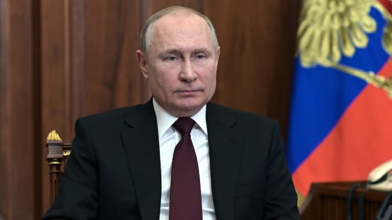 Le président russe Vladimir Poutine lors d'une allocution télévisée le 21 février 2022 à Moscou. (Photo d'illustration)