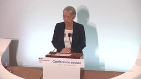 Elisabeth Borne s'exprime en ouverture de la conférence sociale, le 16 octobre 2023