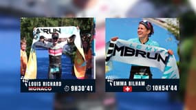 Louis Richard et Emma Bilham, les gagnants de l'Embrunman le 15 août 2024. 