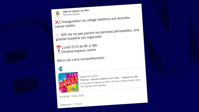 La Ville de Cagnes-sur-Mer a annulé son Téléthon ce samedi 3 décembre.