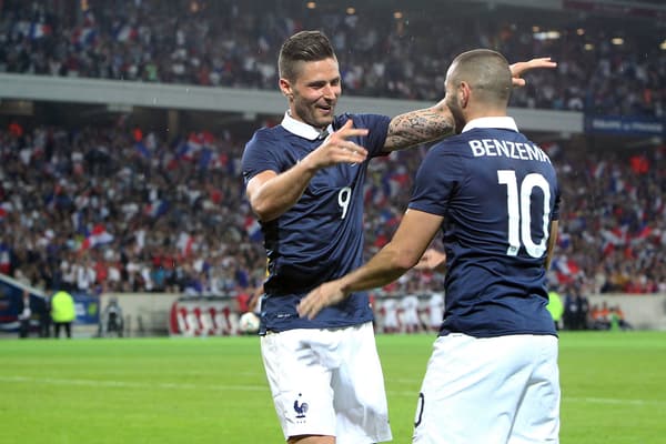 Olivier Giroud et Karim Benzema en équipe de France en 2014