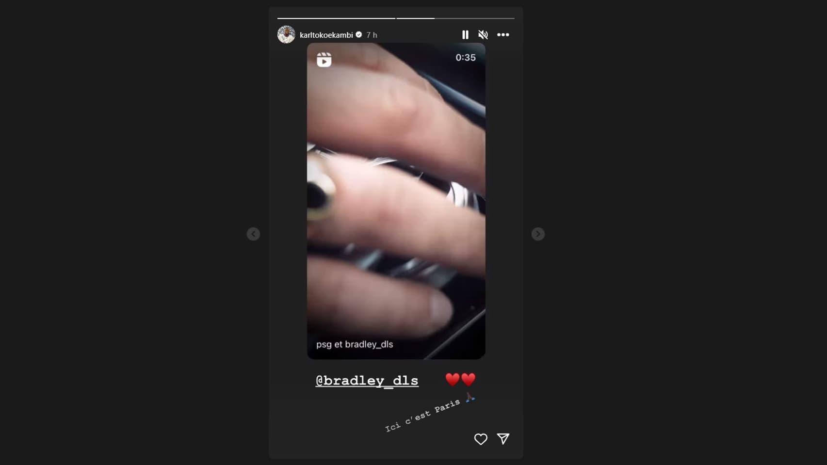 "Ici, c’est Paris", le message de bienvenue de Karl Toko-Ekambi à Bradley Barcola sur Instagram