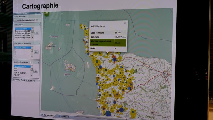 Outil cartographique de la Gendarmerie nationale permettant de superposer les prédictions de délinquance et les effectifs disponibles.