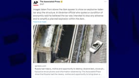 Les photos de la voiture garée sur le barrage de Kakhovka le 28 mai 2023 ont été transmises à l'agence Associated Press.