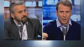 Alexis Corbière (à gauche) et Thibault Lanxade, ce jeudi chez Jean-Jacques Bourdin. Irréconciliables ?