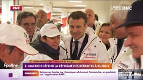 Emmanuel Macron défend la réforme des retraites à Rungis 