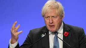 Le Premier ministre britannique Boris Johnson lors d'un discours à la COP26, le 10 novembre 2021 à Glasgow